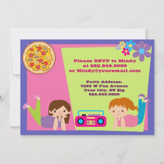 Meisjes Slumber Party Sleepover Pajama Uitnodiging (Achterkant)