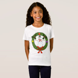 Meisjes Snowman in Wreath Holiday T-Shirt