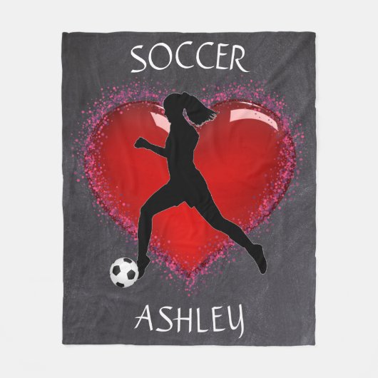 Meisjes Soccer Chalkboard Heart met naam Fleece Deken (Voorkant)
