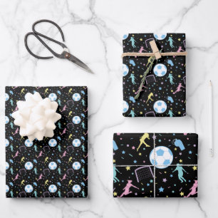 Meisjes Soccer Silhouettes Stars en Sparkles Inpakpapier Vel