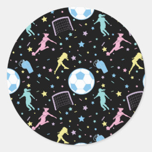 Meisjes Soccer Silhouettes Stars en Sparkles Ronde Sticker