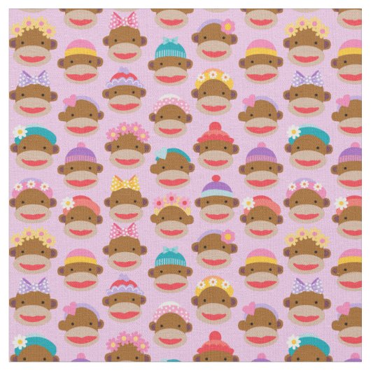 Meisjes Sock Monkeys Fabric, roze Stof (Close Up)