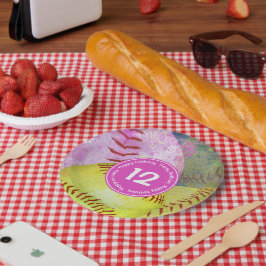 Meisjes softbal partij gepersonaliseerd papieren bordje