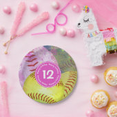 Meisjes softbal partij gepersonaliseerd papieren bordje (Feest)