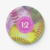 Meisjes softbal partij gepersonaliseerd papieren bordje (Voorkant)