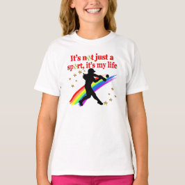 MEISJES SOFTBAL RODE REGENBOOG INSPIREREND ONTWERP T-SHIRT