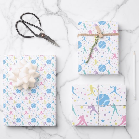 Meisjes Softbal Speler Sterren Inpakpapier Vel (Voorkant)
