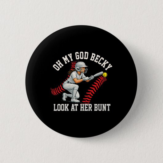 Meisjes Softbal Speler Stomp Straf Kijk naar haar  Ronde Button 5,7 Cm (Voorkant)