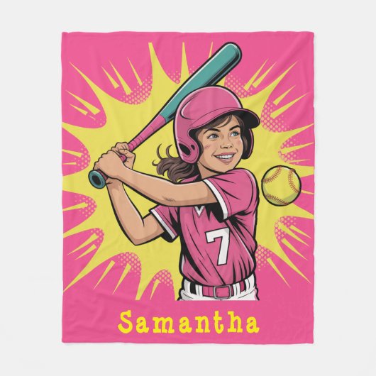 Meisjes Softbal Verjaardag Party Gift Fleece Deken (Voorkant)
