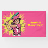 Meisjes Softbal Verjaardagsfeest Spandoek (Horizontaal)