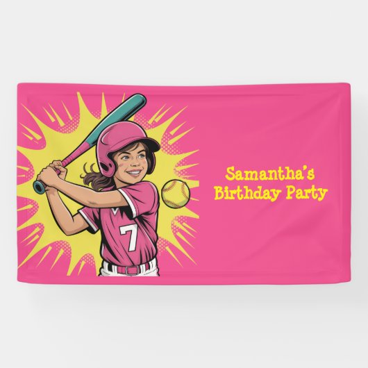 Meisjes Softbal Verjaardagsfeest Spandoek (Horizontaal)
