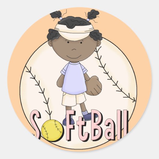Meisjes Softball Afro-Amerikaanse T-shirts en gesc Ronde Sticker (Voorkant)