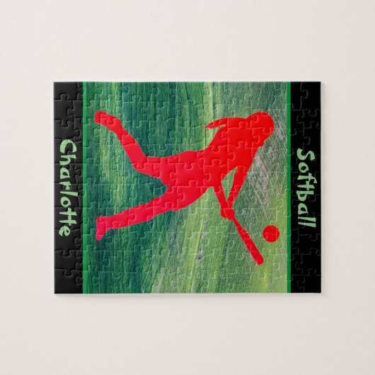 Meisjes Softball Batter op Green Jigzaag Puzzle Legpuzzel (Horizontaal)