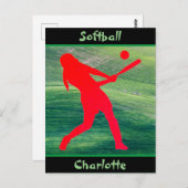 Meisjes Softball Batter op groen Briefkaart (Voorkant / Achterkant)