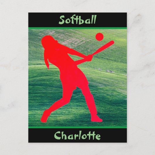 Meisjes Softball Batter op groen Briefkaart (Voorkant)
