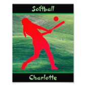 Meisjes Softball Batter op groen Foto Afdruk (Voorkant)