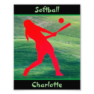 Meisjes Softball Batter op groen Foto Afdruk