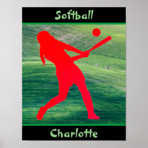 Meisjes Softball Batter op groen Poster