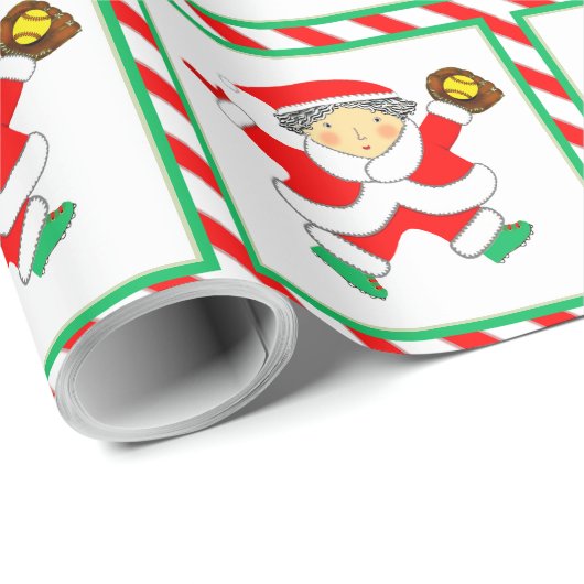 Meisjes Softball Kerstcadeau Cadeaupapier (Rol Hoek)