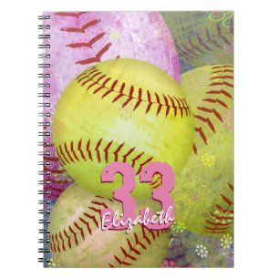 Meisjes Softball Roze, gepersonaliseerd Notitieboek