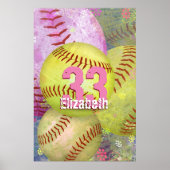 Meisjes Softball roze roze geel Poster (Voorkant)