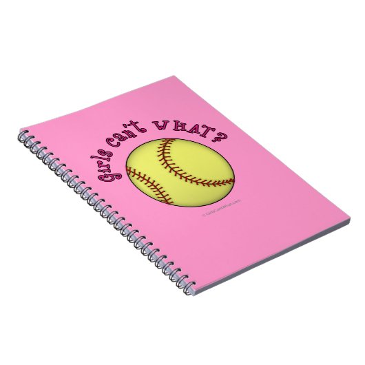 Meisjes Softball-roze tekst Notitieboek (Rechterzijde)