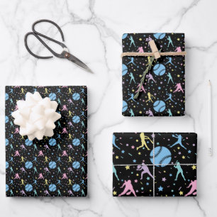 Meisjes Softball - Vrouwenspelers met sterren Inpakpapier Vel