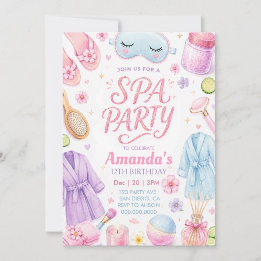 Meisjes Spa-feest verjaardag Kaart (Voorkant)