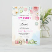 Meisjes Spa Verjaardagsfeest Uitnodiging | Verwenn (Staand voorkant)