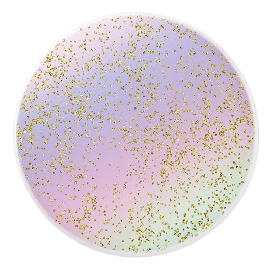 Meisjes Sparkle Rainbow Pastel Gold Glitter Fantas Keramische Knop (Voorkant)