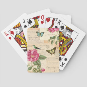 Meisjes  speelkaarten met roos en vlinders