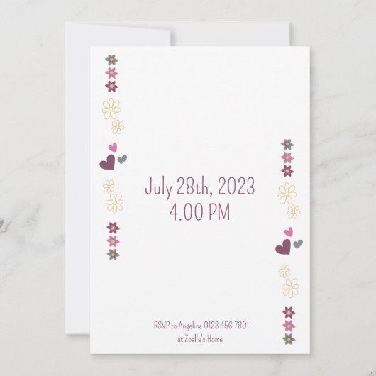 Meisjes spel en verzorging feestje kaart (Achterkant)