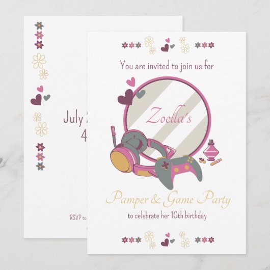 Meisjes spel en verzorging feestje kaart (Voorkant / Achterkant)