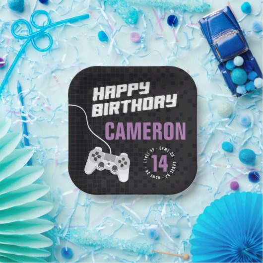 Meisjes spel op Gaming Neon Paarse verjaardagsfees Papieren Bordje (Feest)