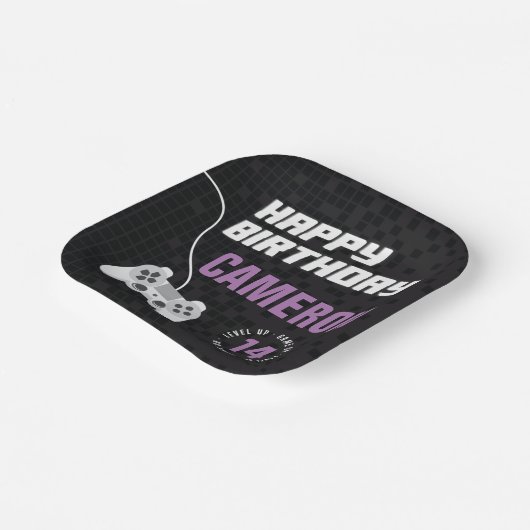 Meisjes spel op Gaming Neon Paarse verjaardagsfees Papieren Bordje (Gebogen)