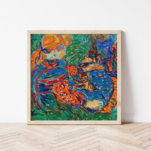 Meisjes spelen met katten | Ernst Ludwig Kirchner Poster
