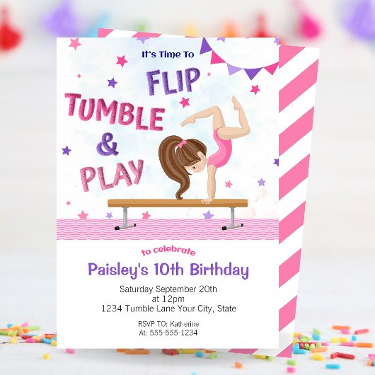 Meisjes spelen tumble & Play Gymnastics Birthday P Kaart