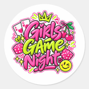 Meisjes spelletjesavond ronde sticker