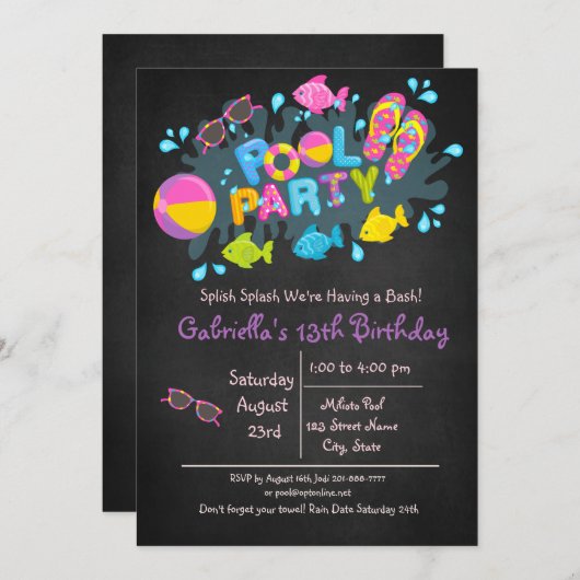 Meisjes Splish Splash komen naar ons Basdepoolfees Kaart (Voorkant / Achterkant)