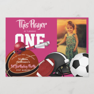 Meisjes Sport 1e Verjaardag Baseball Pink Invites Kaart