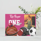 Meisjes Sport 1e Verjaardag Honkbal Roze Uitnodigi Kaart (Staand voorkant)