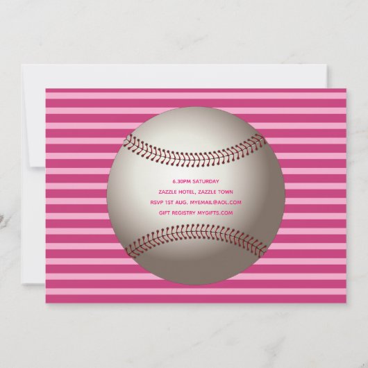 Meisjes Sport 1e Verjaardag Honkbal Roze Uitnodigi Kaart (Achterkant)