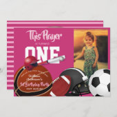 Meisjes Sport 1e Verjaardag Honkbal Roze Uitnodigi Kaart (Voorkant / Achterkant)