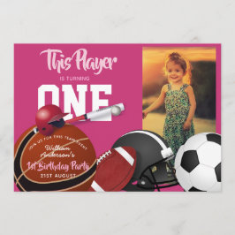 Meisjes Sport 1e Verjaardag Honkbal Roze Uitnodigi Kaart