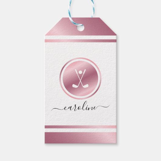 Meisjes Sport Golf Roze Rose Gold Golfer's naam Cadeaulabel (Voorkant)