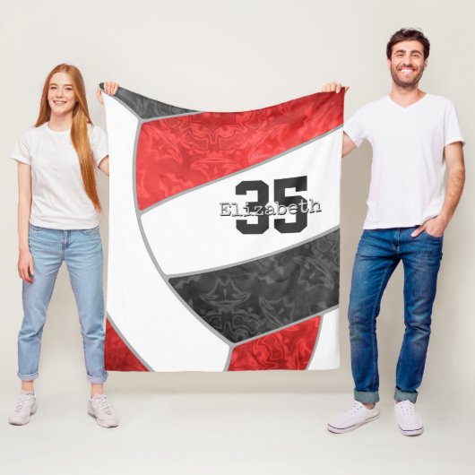 Meisjes sport rood zwart volleybal gepersonaliseer fleece deken (In situ)