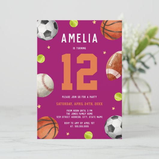 Meisjes Sport Thema Verjaardagsfeest Kaart (Staand voorkant)