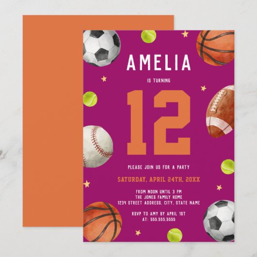 Meisjes Sport Thema Verjaardagsfeest Kaart (Voorkant / Achterkant)