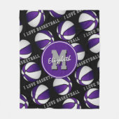 meisjes sportdecor Ik hou van basketbal paarse wit Fleece Deken (Voorkant)
