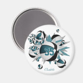 meisjes sportgeschenken blauwgroen zwarte basketba magneet (Voorkant / Achterkant)